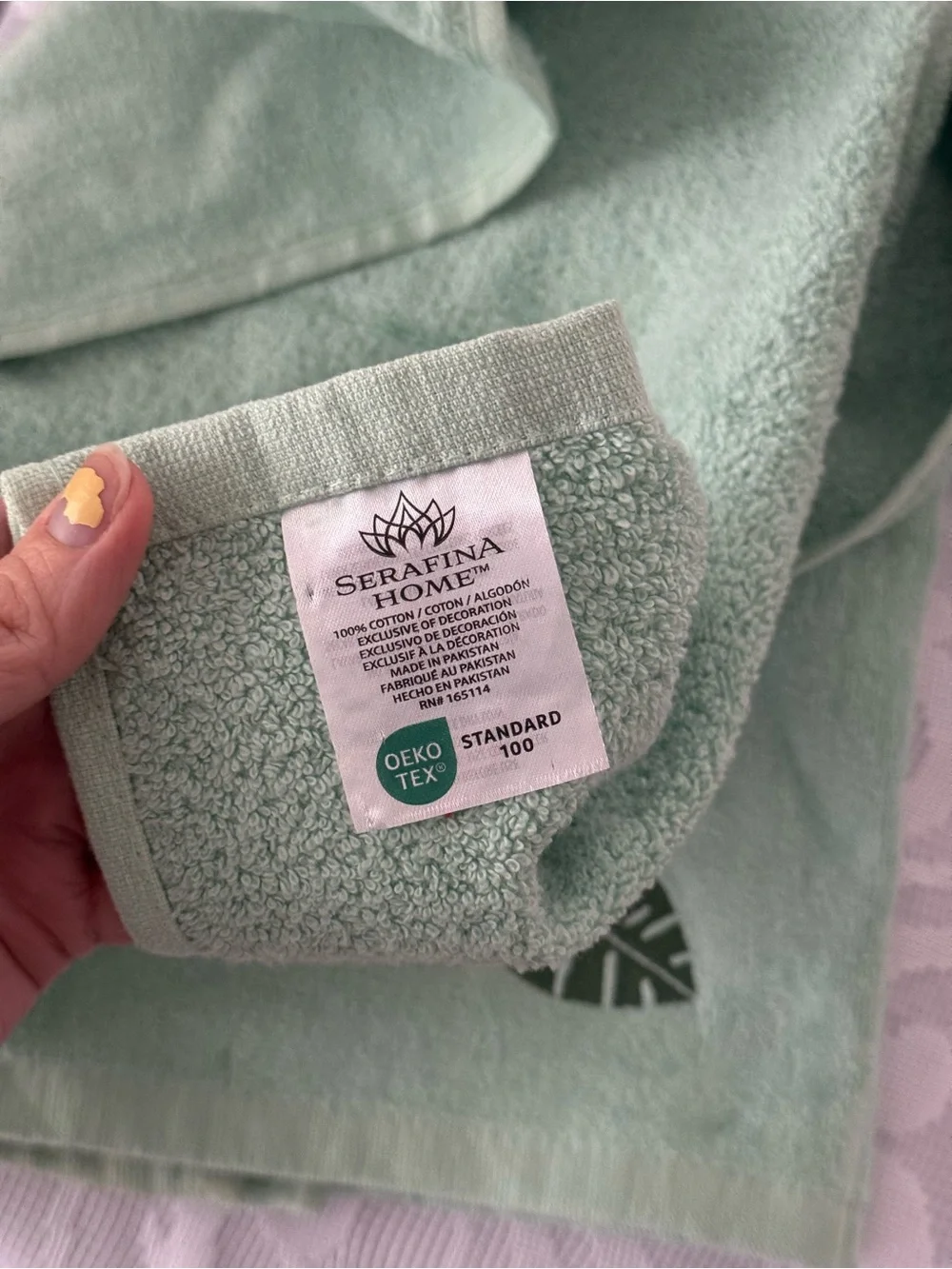 Embroidered Plumeria Hand Towels - Seafoam Green